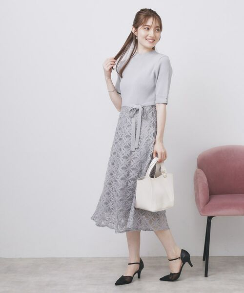 index / インデックス ミニ丈・ひざ丈ワンピース | フラワーレースドッキングワンピース【洗える/抗ピル】 | 詳細18