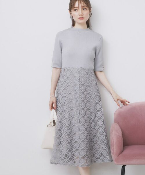 index / インデックス ミニ丈・ひざ丈ワンピース | フラワーレースドッキングワンピース【洗える/抗ピル】 | 詳細19