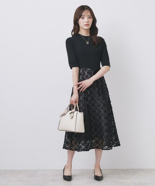 index / インデックス ミニ丈・ひざ丈ワンピース | フラワーレースドッキングワンピース【洗える/抗ピル】 | 詳細2