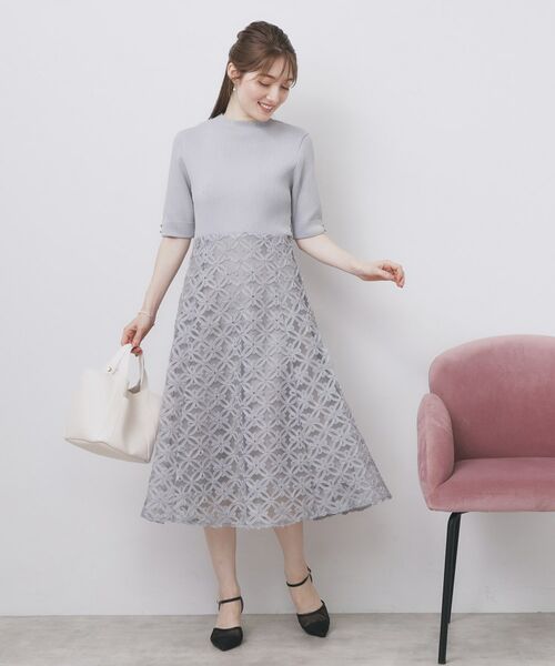 index / インデックス ミニ丈・ひざ丈ワンピース | フラワーレースドッキングワンピース【洗える/抗ピル】 | 詳細20