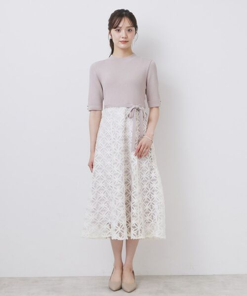 index / インデックス ミニ丈・ひざ丈ワンピース | フラワーレースドッキングワンピース【洗える/抗ピル】 | 詳細22