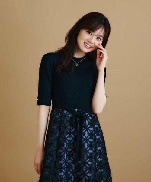 index / インデックス ミニ丈・ひざ丈ワンピース | フラワーレースドッキングワンピース【洗える/抗ピル】 | 詳細7