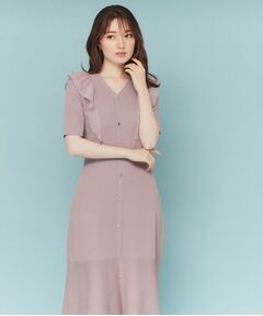 index / インデックス ミニ丈・ひざ丈ワンピース | フリルドッキングニットワンピース【洗濯機洗い可/抗ピル】