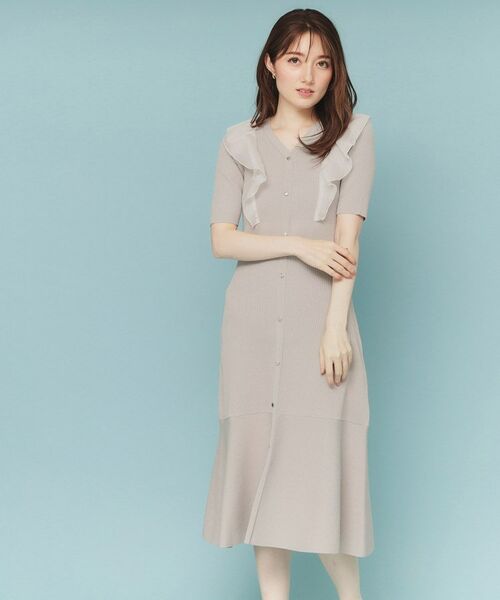 index / インデックス ミニ丈・ひざ丈ワンピース | フリルドッキングニットワンピース【洗濯機洗い可/抗ピル】(ピンクベージュ(053))