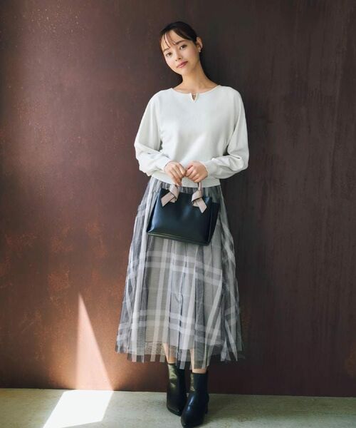 index / インデックス ロング・マキシ丈スカート | チュールラメチェックフレアスカート【洗濯機洗い可/防シワ】 | 詳細2