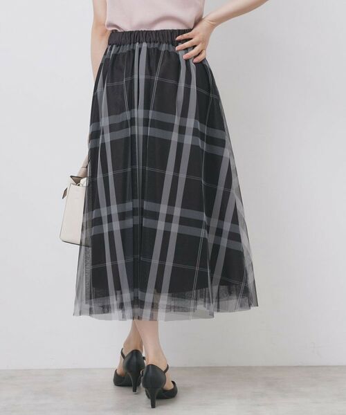 index / インデックス ロング・マキシ丈スカート | チュールラメチェックフレアスカート【洗濯機洗い可/防シワ】 | 詳細7