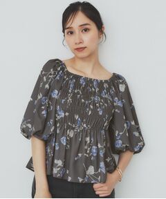 index / インデックス シャツ・ブラウス | フラワーシャーリングペプラムブラウス【洗濯機洗い可】