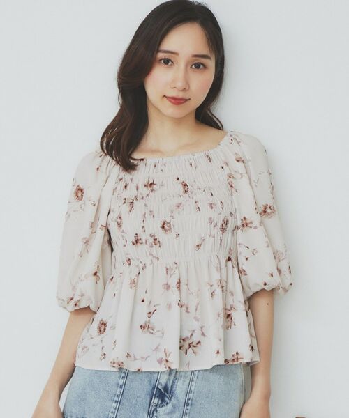 index / インデックス シャツ・ブラウス | フラワーシャーリングペプラムブラウス【洗濯機洗い可】 | 詳細9