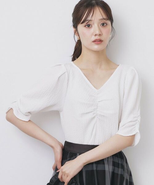 index / インデックス シャツ・ブラウス | フロントギャザージャガードブラウス【洗濯機洗い可】 | 詳細1