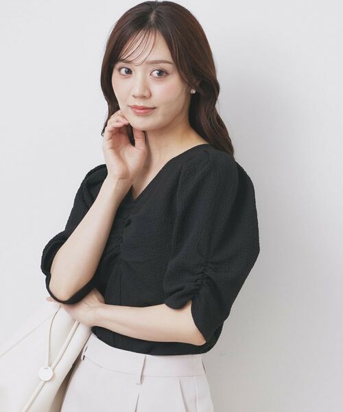 index / インデックス シャツ・ブラウス | フロントギャザージャガードブラウス【洗濯機洗い可】 | 詳細5