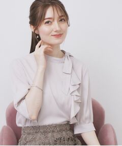 index / インデックス シャツ・ブラウス | ロールカラーアシメフリルリボンブラウス【洗濯機洗い可/イージーアイロン】