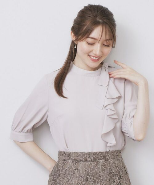 index / インデックス シャツ・ブラウス | ロールカラーアシメフリルリボンブラウス【洗濯機洗い可/イージーアイロン】 | 詳細1