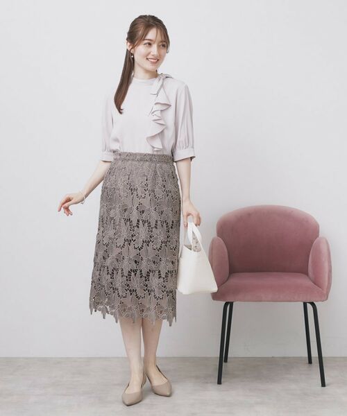 index / インデックス シャツ・ブラウス | ロールカラーアシメフリルリボンブラウス【洗濯機洗い可/イージーアイロン】 | 詳細2