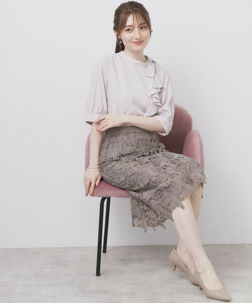 index / インデックス シャツ・ブラウス | ロールカラーアシメフリルリボンブラウス【洗濯機洗い可/イージーアイロン】 | 詳細3