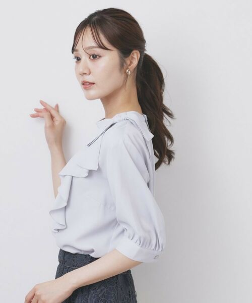index / インデックス シャツ・ブラウス | ロールカラーアシメフリルリボンブラウス【洗濯機洗い可/イージーアイロン】 | 詳細5