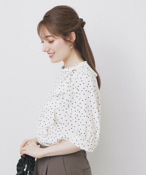 index / インデックス シャツ・ブラウス | ロールカラーアシメフリルリボンブラウス【洗濯機洗い可/イージーアイロン】 | 詳細9