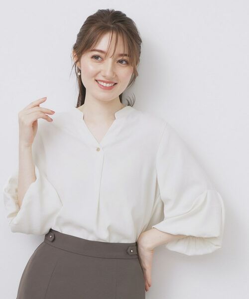 index / インデックス シャツ・ブラウス | スキッパーバルーンスリーブブラウス【洗濯機洗い可/イージーアイロン】(オフホワイト(003))