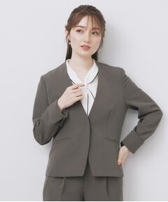 ストレッチノーカラージャケット/セットアップ対応【洗濯機洗い