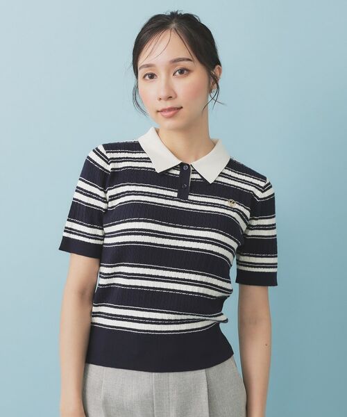 index / インデックス ニット・セーター | ランダムボーダーケーブルポロニット【洗濯機洗い可/抗ピル】 | 詳細13