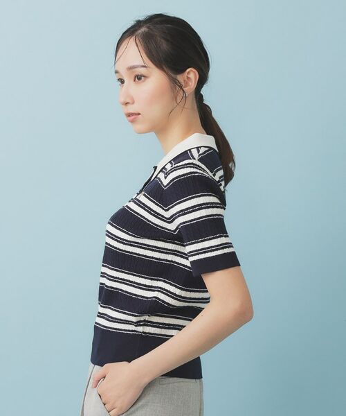 index / インデックス ニット・セーター | ランダムボーダーケーブルポロニット【洗濯機洗い可/抗ピル】 | 詳細14