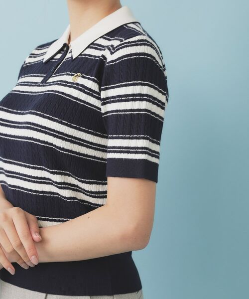 index / インデックス ニット・セーター | ランダムボーダーケーブルポロニット【洗濯機洗い可/抗ピル】 | 詳細17