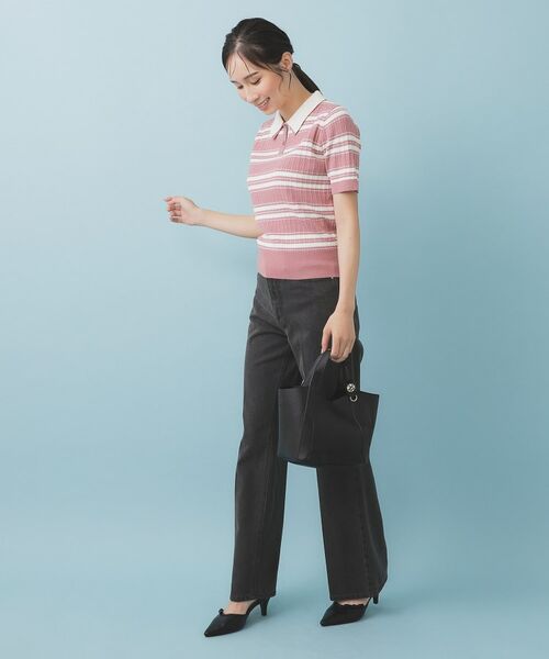 index / インデックス ニット・セーター | ランダムボーダーケーブルポロニット【洗濯機洗い可/抗ピル】 | 詳細6