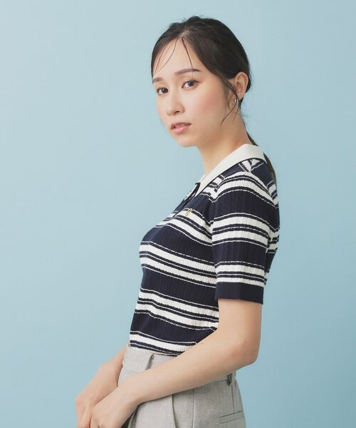 index / インデックス ニット・セーター | ランダムボーダーケーブルポロニット【洗濯機洗い可/抗ピル】 | 詳細9