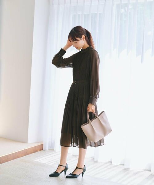 index / インデックス ミニ丈・ひざ丈ワンピース | 《5色展開/S-3Lサイズ》プリーツフレアワンピース【洗濯機OK/防シワ】 | 詳細1