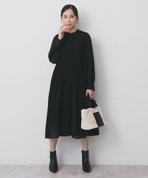 index / インデックス ミニ丈・ひざ丈ワンピース | 《5色展開/S-3Lサイズ》プリーツフレアワンピース【洗濯機OK/防シワ】 | 詳細15