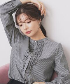 index / インデックス シャツ・ブラウス | バンドカラーフリルブラウス【洗濯機OK/イージーアイロン/防シワ】