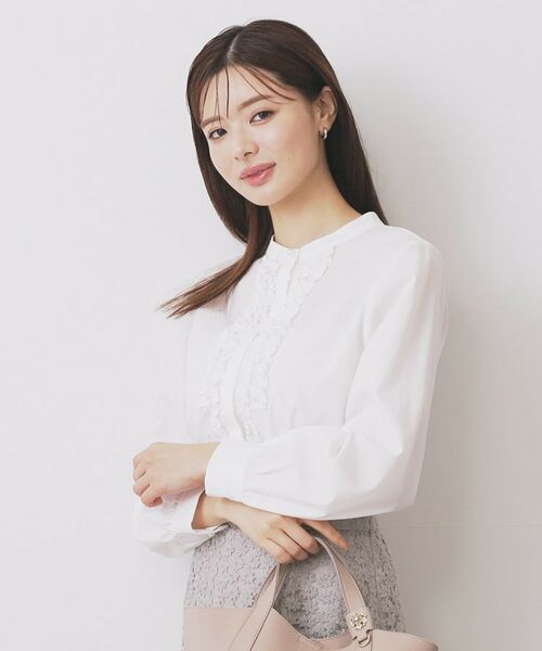 index / インデックス シャツ・ブラウス | バンドカラーフリルブラウス【洗濯機OK/イージーアイロン/防シワ】 | 詳細1