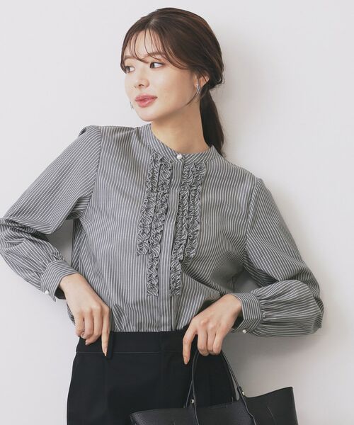 index / インデックス シャツ・ブラウス | バンドカラーフリルブラウス【洗濯機OK/イージーアイロン/防シワ】 | 詳細5