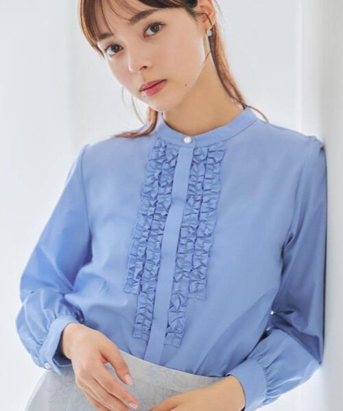 index / インデックス シャツ・ブラウス | バンドカラーフリルブラウス【洗濯機OK/イージーアイロン/防シワ】 | 詳細9