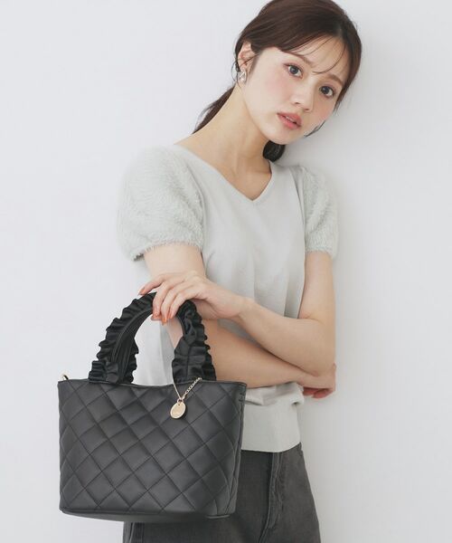 index / インデックス トートバッグ | 【2WAY】持ち手フリルキルティングトートバッグ(ブラック(019))