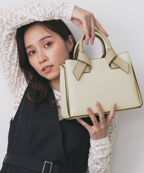 index / インデックス トートバッグ | 【2WAY】リボンハンドルミドルトートバッグ(オフホワイト(103))