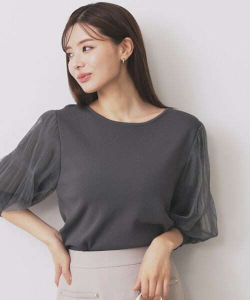 index / インデックス ニット・セーター | 《5色展開》マジョリカプリーツスリーブニット【洗濯機洗い可】(チャコールグレー(014))