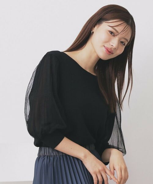 index / インデックス ニット・セーター | 《5色展開》マジョリカプリーツスリーブニット【洗濯機洗い可】(ブラック(019))