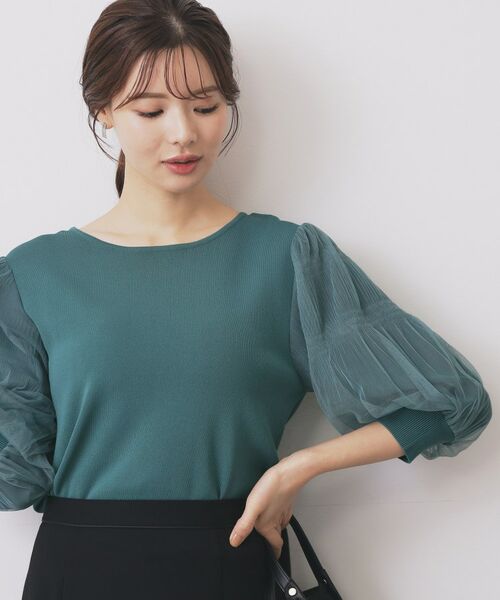 index / インデックス ニット・セーター | 《5色展開》マジョリカプリーツスリーブニット【洗濯機洗い可】(グリーン(023))
