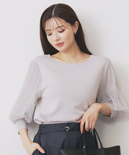 index / インデックス ニット・セーター | 《5色展開》マジョリカプリーツスリーブニット【洗濯機洗い可】(グレージュ(050))