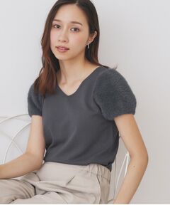 index / インデックス ニット・セーター | 《6色展開》フェザーパフスリーブVネックニット【洗濯機洗い可】