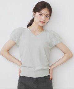 index / インデックス ニット・セーター | 《6色展開》フェザーパフスリーブVネックニット【洗濯機洗い可】