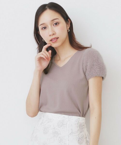 index / インデックス ニット・セーター | 《6色展開》フェザーパフスリーブVネックニット【洗濯機洗い可】(ピンク(871))