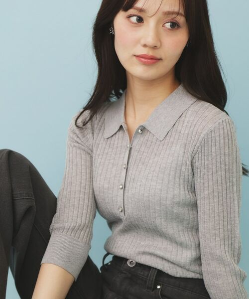 index / インデックス ニット・セーター | シアーリブ衿付きニット【洗濯機洗い可/抗ピル】(グレー(012))