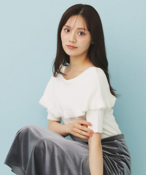 index / インデックス ニット・セーター | ファーフリルケープニット【洗濯機洗い可】(オフホワイト(003))