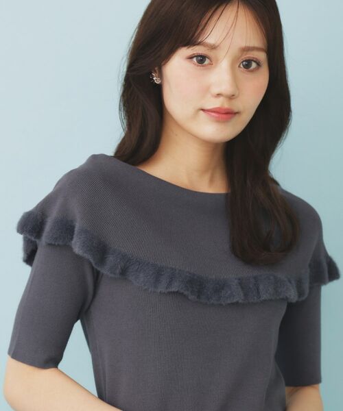 index / インデックス ニット・セーター | ファーフリルケープニット【洗濯機洗い可】(チャコールグレー(014))
