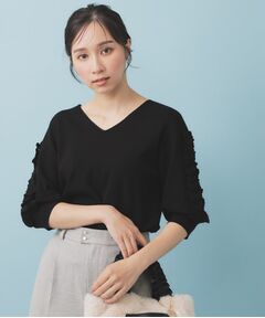 ラップフリルVネックニット【洗濯機洗い可/接触冷感/UVケア】