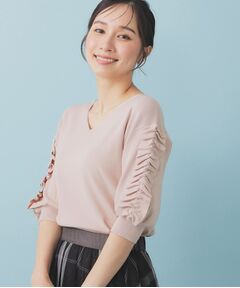 index / インデックス ニット・セーター | ラップフリルVネックニット【洗濯機洗い可/接触冷感/UVケア】