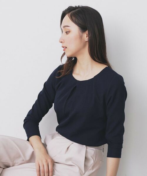 index / インデックス カットソー | フロントタックトップス【洗濯機洗い可/UVケア】(ネイビー(094))