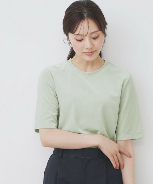 index / インデックス カットソー | 《andGIRL掲載》ベロアボクシーTシャツ【洗濯機洗い可】(ライトグリーン(020))