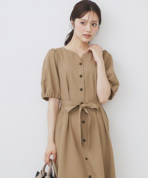 index / インデックス ミニ丈・ひざ丈ワンピース | タックパフスリーブワンピース【洗濯機洗い可/イージーアイロン】 | 詳細1